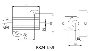 黄金铝壳功率线绕电阻器规格尺寸图