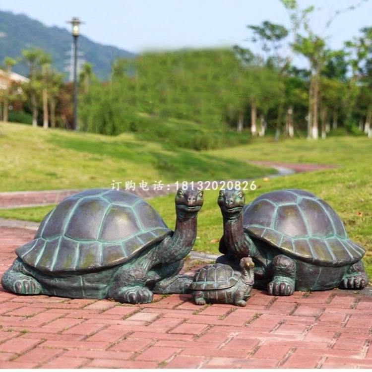 玻璃钢仿铜母子乌龟，公园动物雕塑