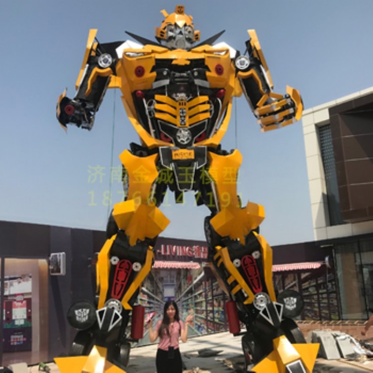 大型金属户外9米变形金刚大黄蜂模型汽车人铁艺机器人摆件厂家直销来图定制商场展示道具