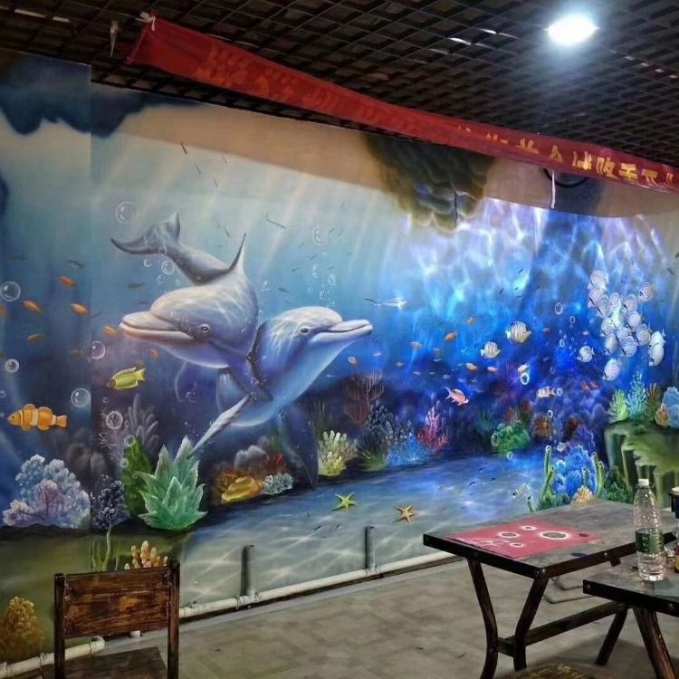 上海墙绘定制手绘3D画壁画涂鸦画画幼儿园餐厅天花板壁画停车库动物园儿童房手绘墙
