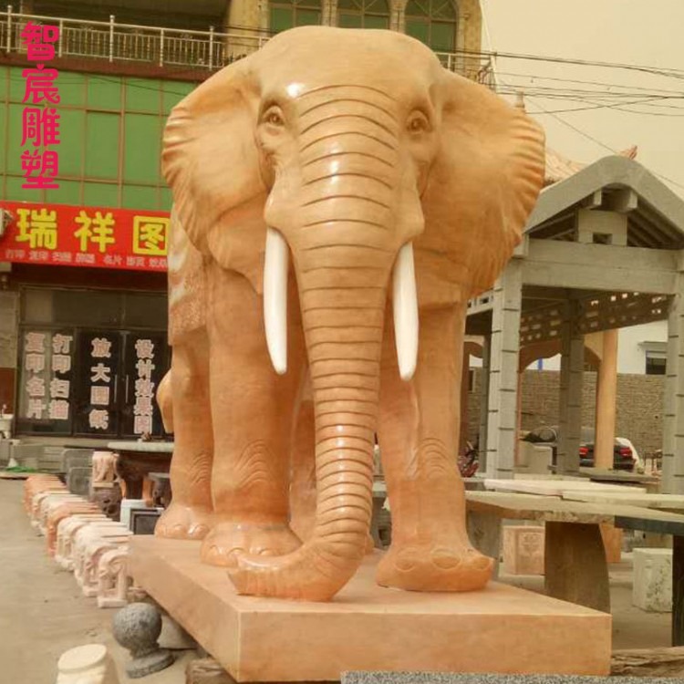 弘正雕塑 石雕大象 石头大象门口招财摆件 石材雕刻 厂家供应石雕大象