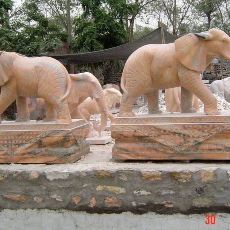 弘正雕塑 石雕大象 大型企业生产公司 汉白玉石像石雕大象 晚霞红石象
