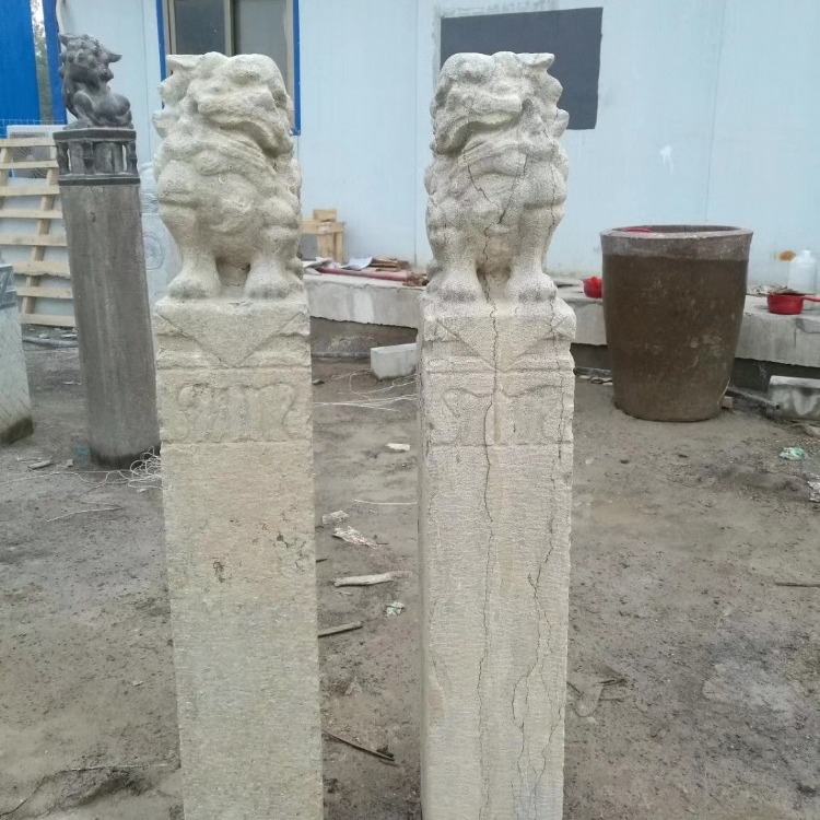 弘正园林雕塑 石头狮子 石雕摆件 拴马桩石雕 仿古做旧栓马柱子