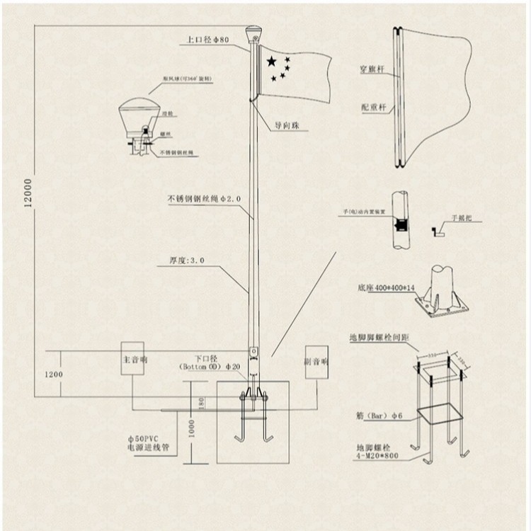 三杆升旗台尺寸图片