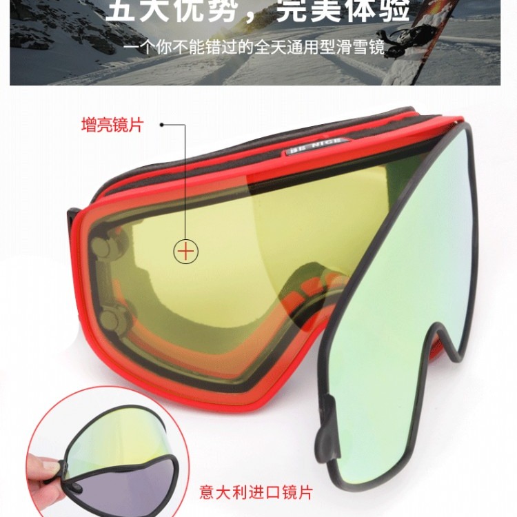 跨境亚马逊热销定制滑雪镜成人大框球面户外双层防雾护目镜