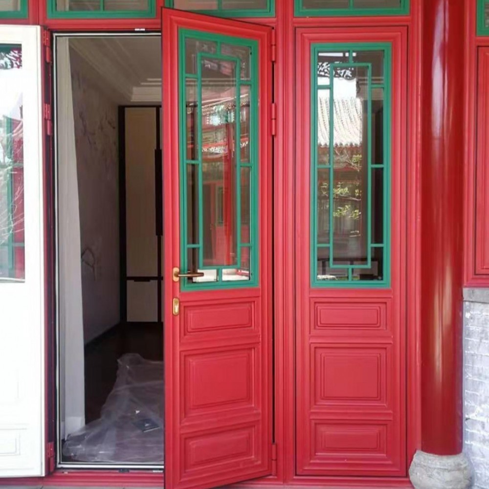 仿古红色门窗 大红色仿古铝合金门窗 仿古红色断桥铝门窗厂家