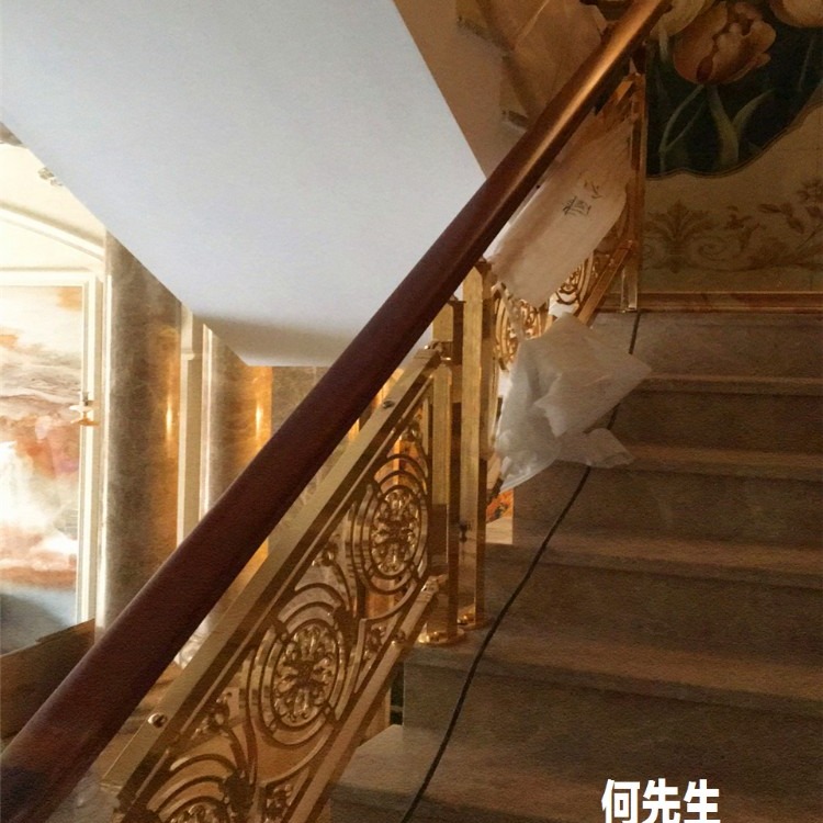 酒店别墅纯铜楼梯装饰雕刻k金栏杆扶手 品牌厂商质量有保证
