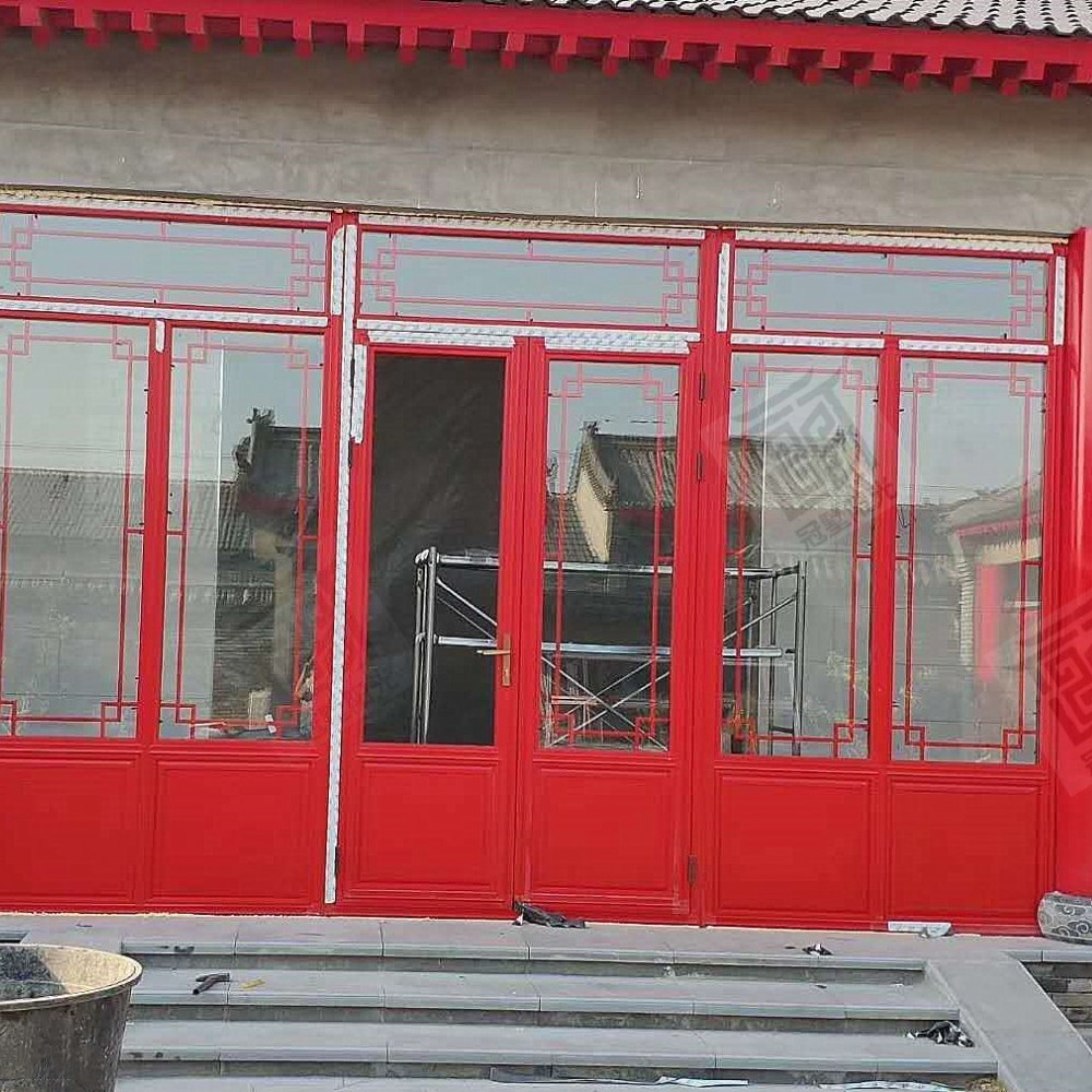 北京断桥铝仿古门窗价格 京派四合院红色仿古门窗定制 6000平米实体