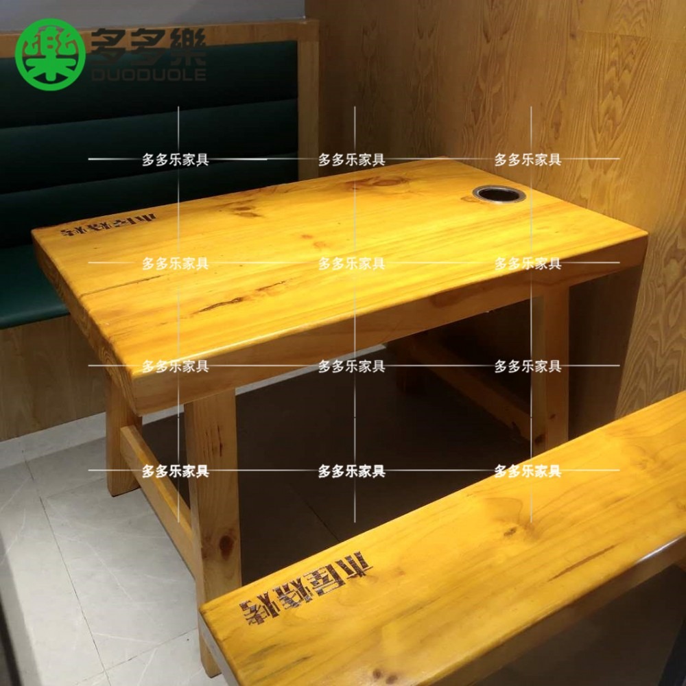 多多乐家具生产木屋烧烤店桌椅 木屋烧烤餐桌 八字脚大板桌 新西兰进口全实木餐桌