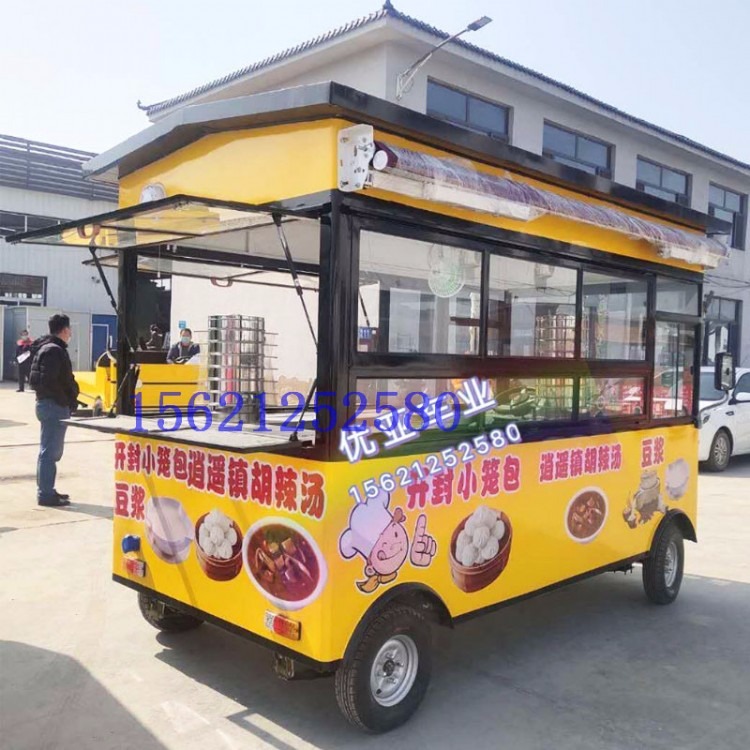 多功能電動四輪小吃車手推夜市擺攤流動餐車營養早餐車果蔬車廣告展銷